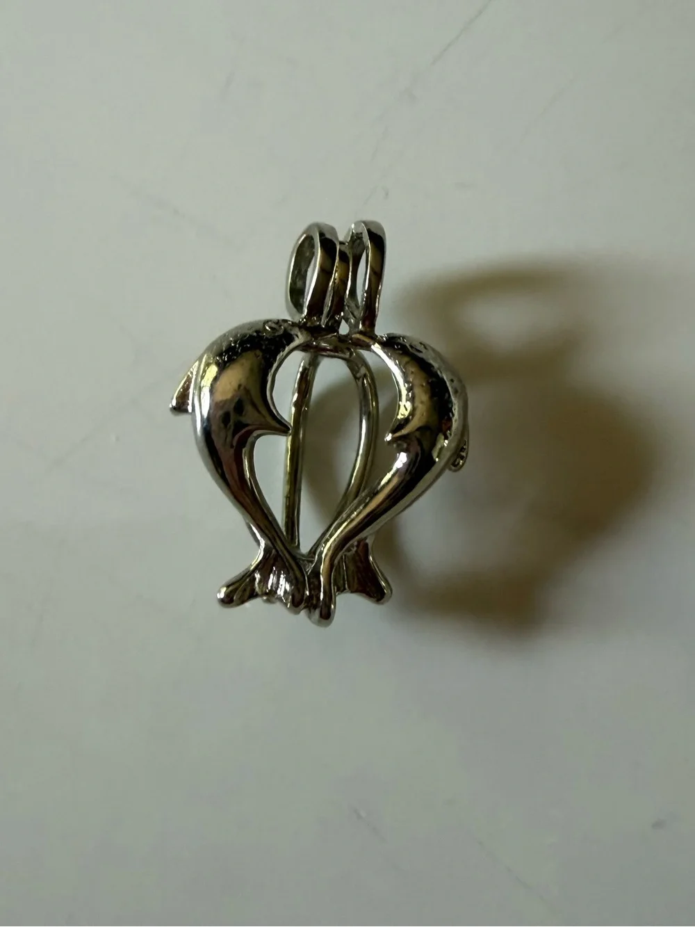 Silvertone Dolphin Heart Pendant